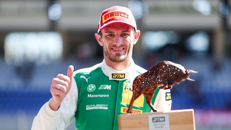 Marco Wittmann celebrates his first podium finish on the opening race weekend of the 2026 DTM season. 