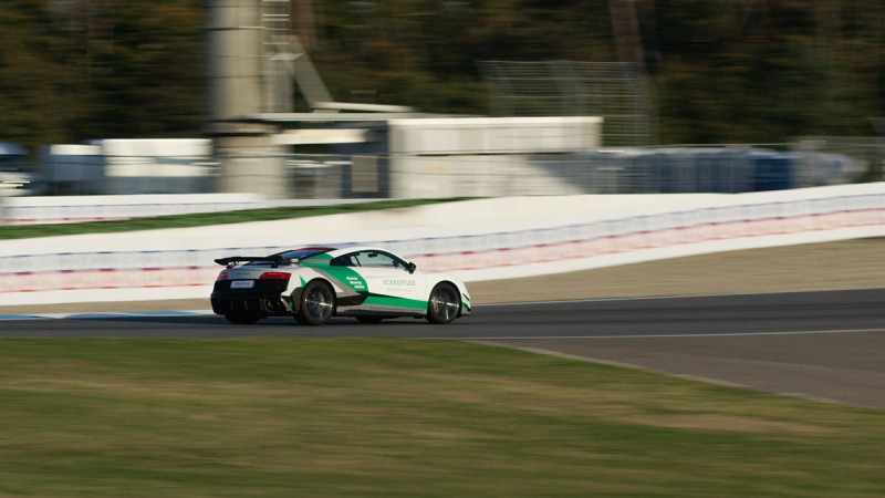 No steering wheel, but with joystick controls at the Hockenheimring.